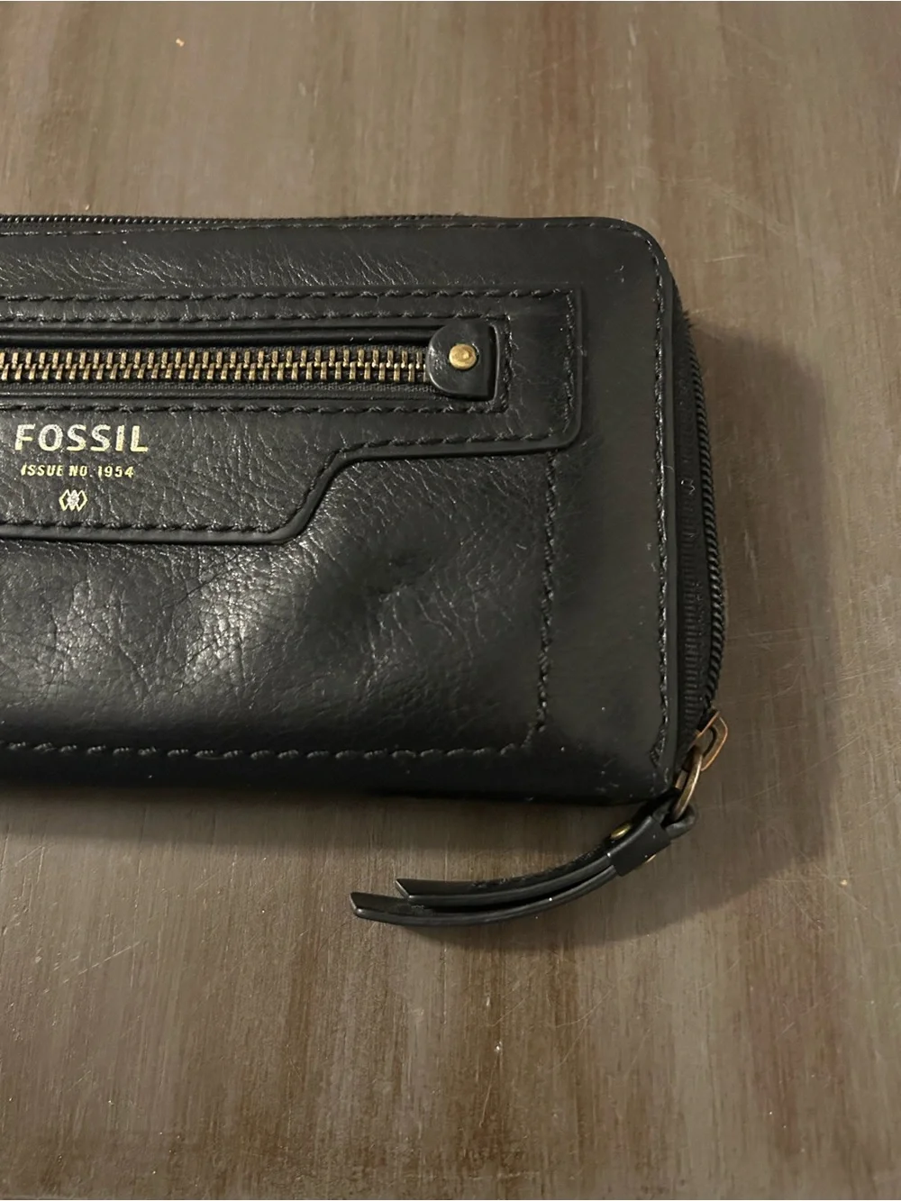 Fossil Black Leather Zip Wallet for Men